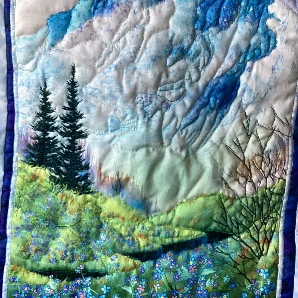 NWT. Hand Crafted Mountain Pass Landscape Quilted Wall Hanging